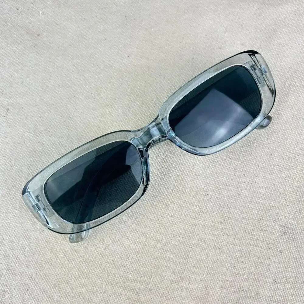 Y2K surfer style gray clear rounded squared sunglasses cyber grunge techno